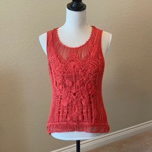 Orange Crochet Front Sleeve Knit Top